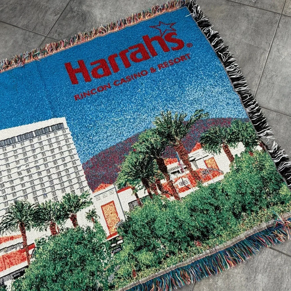 Harrahs Rincon Casino & Resort Tapestry Throw Blanket Women 40x55 Blue‎ Souvenir